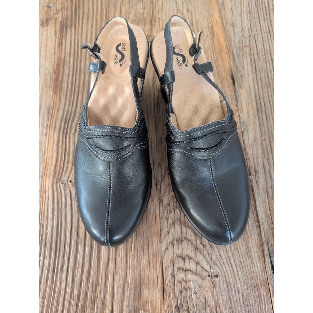 Soft Walk Womens Black Leather Mules Slingback Platform Sandals Shoes 10